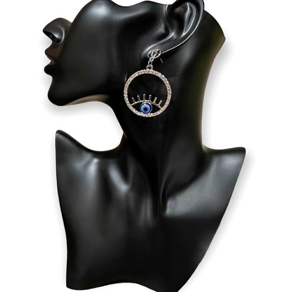 3/$25❗️Large Evil Eye Rhinestone Hoop Earrings 🧿